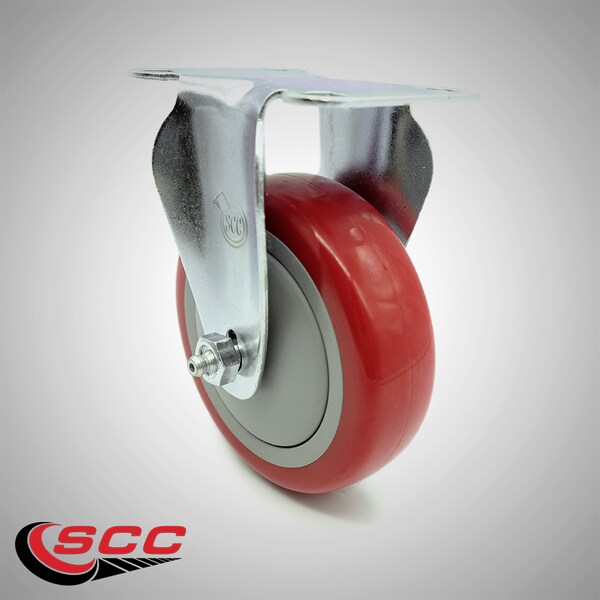 4 Inch SS Red Polyurethane Wheel Rigid Top Plate Caster